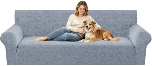 ZNSAYOTX Stretch Couch Cover, 1 Piece Oversized Sofa Covers for 3 Cushion Couch, Jacquard Sofa Slipcovers with Elastic Bottom Thickened Furniture Protector for Dog Cat Pet (X-Large, Light Grey)