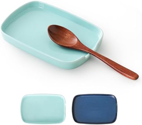 ABRUTY Spoon Rest for Stove Top, Ceramic Spoon Holder for Counter, Modern Farmhouse Decor Accessories for Spatula, Spoons or Tongs, Rectangular, Turquoise