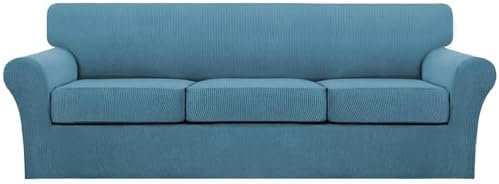 Turquoize 4 Piece Sofa Covers for 3 Cushion Couch Sofa Slipcover Soft Couch Cover for Dogs Washable Furniture Cover with 3 Individual Large Cushion Covers Feature Fabric (Large Sofa, Storm Blue)