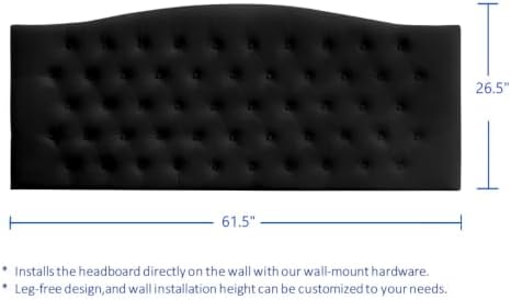 24KF Upholstered Tufted Button Wall Mounted Velvet Headboard,Comfortable Fashional Headboard Queen/Full Size,6058-Q-Black