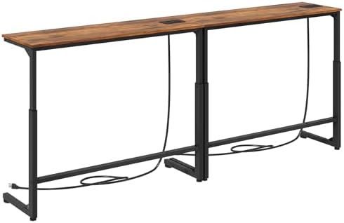 Kitstorack Narrow Sofa Table with Charging Station, 78.8" Behind Couch Table, Adjustable 24.4"-32.7" Height, Modular 2-piece Design for sectionals, entryways, Apartments, and Narrow Living Spaces