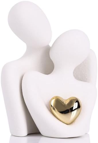 Mini Couple Statue, Ceramic Figurine for Shelf Decor, 4.72" White