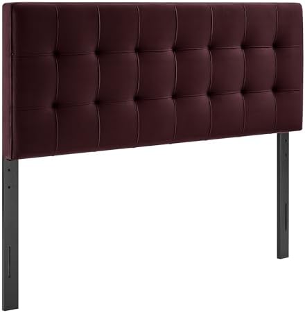Modway Lily Performance Velvet Full Size Headboard with Biscuit Tufting in Mulberry - Stain-Resistant Upholstery with Padded Design and 5 Height-Adjustable Mounts