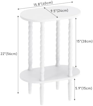 TUTOTAK Narrow Side Table with Solid Wood Legs, Small Oval End Table