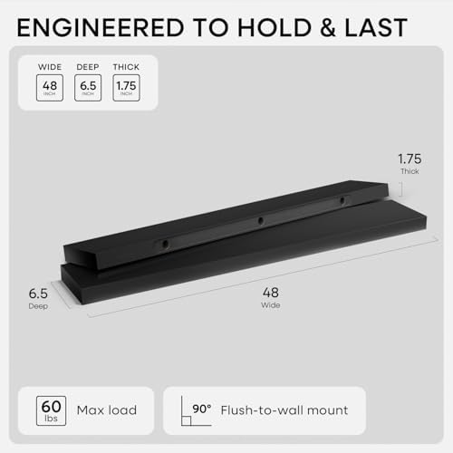Homeforia 48 Inch Floating Shelves, High-End Solid Pine Wood, Set of 3