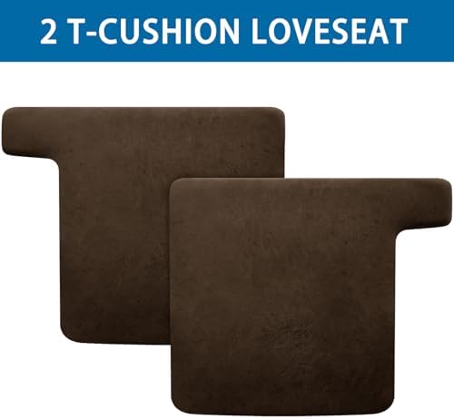 T Cushion Loveseat Sofa Cover Leather-Look 2PC Stretch Sofa Seat Cushion Slipcover Individual Couch Seat Covers with Elastic Bands, Pet-Friendly, Non-Slip, Easy Fit - Dark Brown
