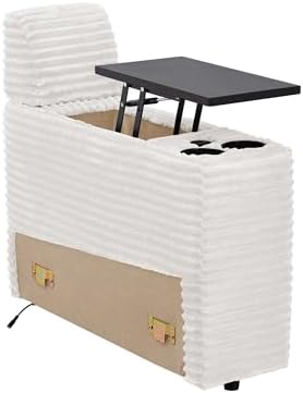 LEVNARY Modular Lift-Top Console with USB Charging and Cup Holders, Center Storage Module for Modular Reclining Sofa (White)