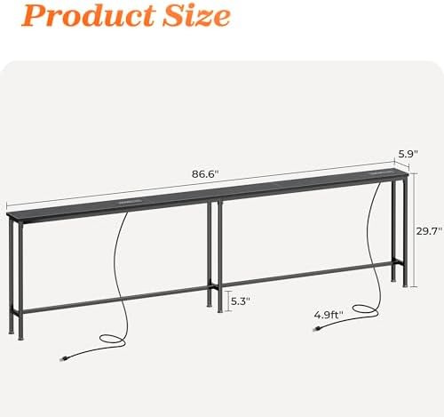 SUPERJARE 86.6 Inch Sofa Table with 2 Power Outlets and USB-C Ports