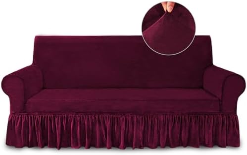 NICEEC Wine Red Couch Covers for Sofa Cover Universal Slipcovers with Skirt
