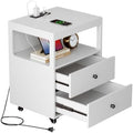 Bedroom Nightstand with Charging Station, Side Table with 2 Drawers,Sofa End Table Living Room with Wheels for Living Room Bedroom Office(White)
