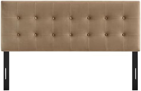 Modway Emily Full Size Performance Velvet Headboard in Taupe - Stain-Resistant Velvet Upholstery with Button Tufting and 7 Adjustable Height Positions