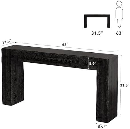 Solid Wood Console Table, 63-Inch Farmhouse Sofa Table Behind Couch for Entryway, Living Room, Foyer, Easy Assembly (Black)