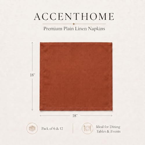 ACCENTHOME Rust Cotton Linen Napkin Set of 12 18x18 inch Dinner Napkins