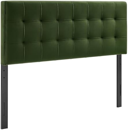 Modway Lily Performance Velvet Queen Size Headboard with Biscuit Tufting in Moss Green - Stain-Resistant Upholstery with Padded Design and 5 Height-Adjustable Mounts