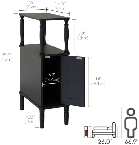 Veegle Narrow Nightstand,Skinny Slim End Side Table (Black)