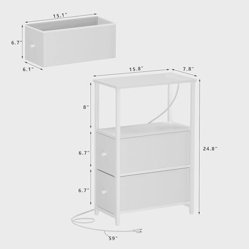 TUTOTAK Narrow LED End Table with Charging Station, Skinny Side Table
