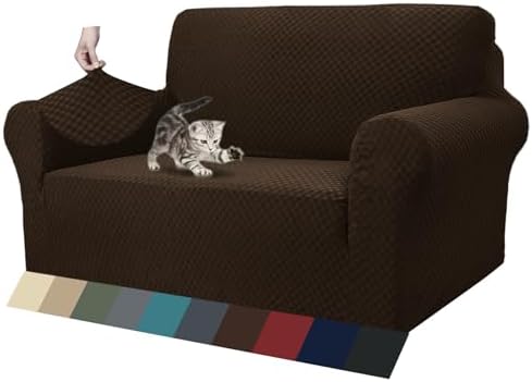 ZNSAYOTX 1 Piece Jacquard Couch Covers for 2 Cushion Couch High Stretch Loveseat Slipcover for Pets Dogs Anti Slip Love Seat Sofa Slipcover Furniture Protector (Loveseat, Dark Coffee)
