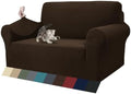 ZNSAYOTX 1 Piece Jacquard Couch Covers for 2 Cushion Couch High Stretch Loveseat Slipcover for Pets Dogs Anti Slip Love Seat Sofa Slipcover Furniture Protector (Loveseat, Dark Coffee)
