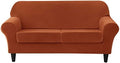OBCREAT 3 Pieces Sofa Slipcover Stretch Velvet Sofa Covers for 2 Cushion Couch Loveseat Covers Soft Couch Cover with Elastic Bottom Non Slip Furniture Protector for Pets Kids (Burnt Orange, Medium)