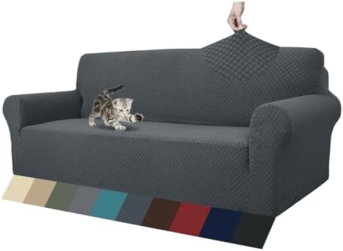 ZNSAYOTX 1 Piece Jacquard Couch Covers for 3 Cushion Couch Living Room High Stretch Sofa Cover Pets Dogs Friendly Anti Slip Thickened Slipcovers Furniture Protector (Sofa, Dark Grey)