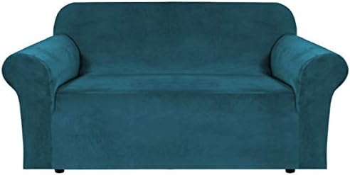 H.VERSAILTEX Stretch Velvet Loveseat Covers for 2 Cushion Couch Covers for Living Room Sofa Covers Slipcovers with Non Slip Straps Bottom, Ultra Thick Comfy Velour (Width 58"-72", Deep Teal)