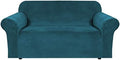 H.VERSAILTEX Stretch Velvet Loveseat Covers for 2 Cushion Couch Covers for Living Room Sofa Covers Slipcovers with Non Slip Straps Bottom, Ultra Thick Comfy Velour (Width 58"-72", Deep Teal)