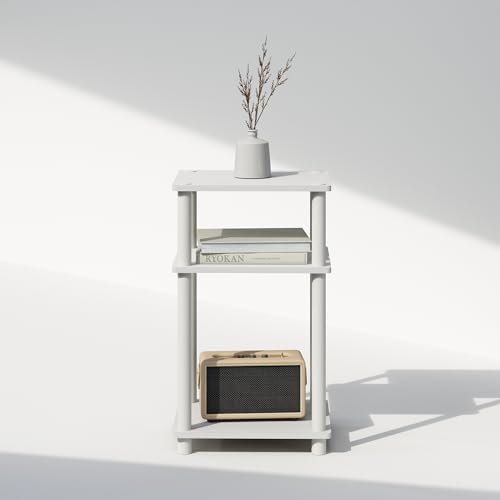 Furinno JUST Toolless 3-Tier Side Table, Open Shelf End Table, White