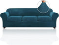 PrinceDeco Velvet Couch Covers for Sofa Soft 4 Pieces Couch Covers for 3 Cushion Couch Sofa Pet Friendly Furniture Protector with Non Slip Elastic Bottom Width Up to 97 Inch (Large Sofas, Deep Teal)
