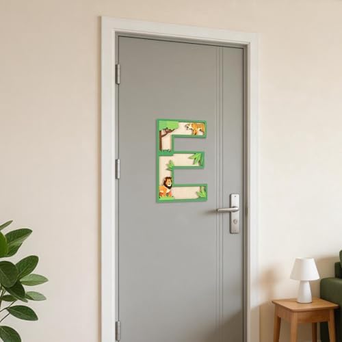 3D Layered Safari Nursery Wooden Letters for Wall Decor, 11.8" Green Large Baby Name Sign for Nursery, Animal Wood Alphabet Letter H Kids Room Initials for Front Door Shelf Home Decorations