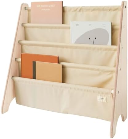 3 Sprouts Recycled Kids Bookshelf, Holds 35 Books, 4-Tier, Beige