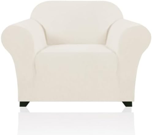 PrinceDeco Stretch Armchair Covers for Chairs Slipcovers for Living Room Couch Covers for Chair Protectors Cover for Dogs/Pets/Kids, Feature Checks Pattern Jacquard Bouncy, Thick and Soft, Cream