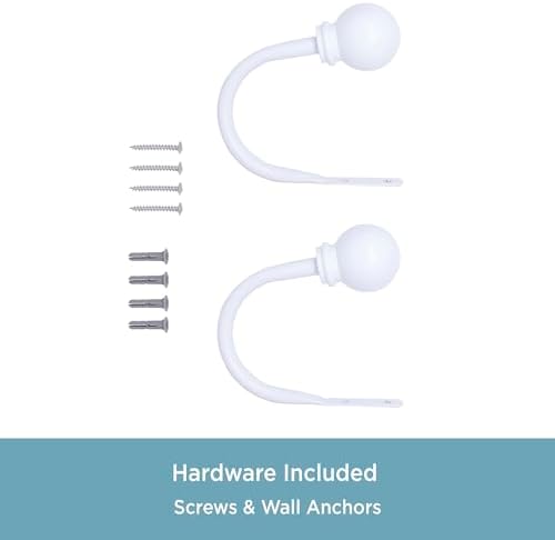 Kenney KN74809 Chelsea Ball End Steel Curtain Holdbacks for Curtains and Drapes, 2-Pack, White