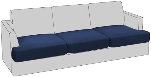 PrinceDeco Stretch T Cushion Sofa Slipcovers 3 Piece,Pets Friendly,Navy