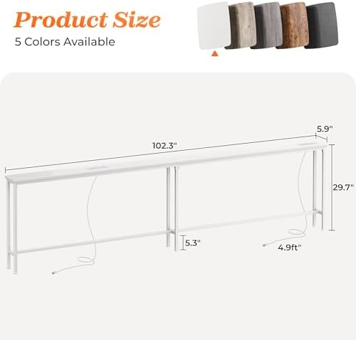 SUPERJARE 102 Inch Sofa Table with 2 Power Outlets and USB-C Ports