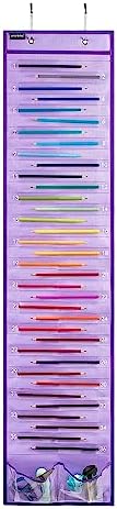 Hanging Pencil Holder Classroom Pencil Parking Pocket Chart Numbered Pencil Dispenser Organizer as Back to School Essentials (1 Pack-Purple)