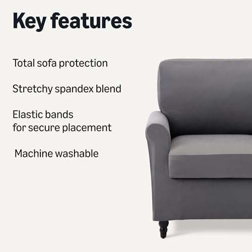 Amazon Basics Stretch Spandex Sofa Slipcover with Elastic Bottom, One Seat Sofa, Small, Dark Gray