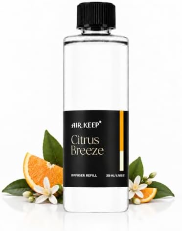Airkeep Citrus Breeze Reed Diffuser Refill – 6.76 fl oz Premium Scented Oil for Home Aromatherapy – Long-Lasting Fragrance for Reed Diffusers – Perfect for Bathroom, Bedroom & Home Decor