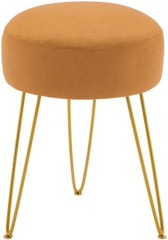 LUE BONA Vanity Stool, Mustard Yellow Vanity Stools for Makeup Room, Round Ottoman Foot Stool, Suede Footrest Vanity Chair for Bathroom Vanity, Bedroom, Living Room, Entryway, Offices