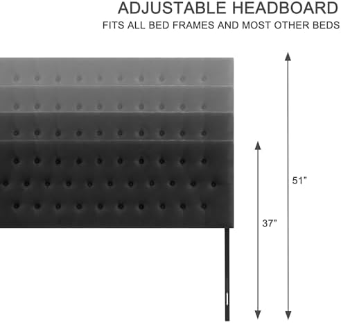 Upholstered Headboard California King, Adjustable Height 37''- 51'', Black