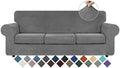 WEERRW 4 Pieces Couch Cover for Sofa Velvet Sofa Cover Washable, Light Grey
