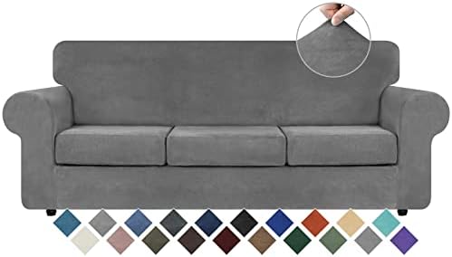 WEERRW 4 Pieces Couch Cover for Sofa Velvet Sofa Cover Washable, Light Grey