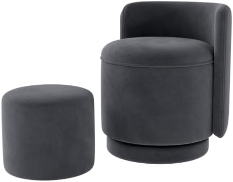 Velvet Vanity Chair with Storage 360° Swivel Accent Stool FootRest
