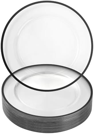 Goodluck 25 Pack 12 Inch Clear Charger Plates with Black Trim