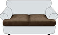 T Cushion Loveseat Sofa Cover Leather-Look 2PC Stretch Sofa Seat Cushion Slipcover Individual Couch Seat Covers with Elastic Bands, Pet-Friendly, Non-Slip, Easy Fit - Dark Brown