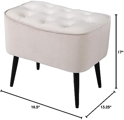 BIRDROCK HOME Tufted Curve Ottoman Velvet Foot Stool - Modern Upholstered Padded Footrest for Living Room or Bedroom - Small Cushioned Accent Chair for Couch, Sofa, or Extra Seating (Tan)