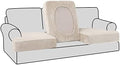 H.VERSAILTEX Stretch Velvet 3 Piece T Cushion Sofa Slipcovers Individually Covers for 3 Cushion Couch Seat Cushion Covers for Sofa Seat Cushion Covers Stay in Place(Sofa, Ivory)