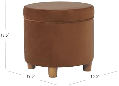 HomePop Home Decor | Upholstered Round Storage Ottoman | Ottoman with Storage for Living Room & Bedroom, Spice Orange Velvet Large