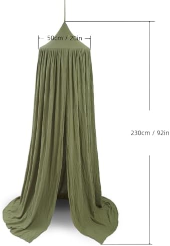 Cotton Kids Bed Canopy, Nursery Room Baby Crib Hanging Curtain Mosquito Net Hideaway Bedding Children Reading Nook Decoration, Pastel Neutral Color for Boys & Girls (Small Green)