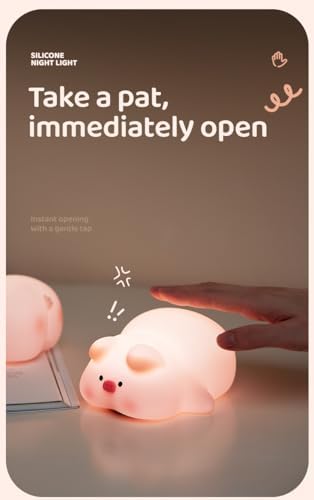 ATSUI Pig Night Light for Kids, Food Grade Silicone, Rechargeable, Tap Fun Kawaii Lamp for Kids Room, Adjustable Brightness, Cute Stuff for Boys Girls, Cute Gifts for Baby Children