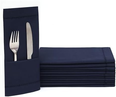 Lightnpro Hemstitched Cotton Cloth Napkins Set of 12, 18x18 Inch, Navy